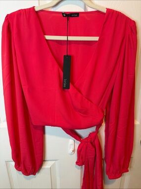 Krisa Fuchsia Wrap-Front Blouse with Tie Waist
